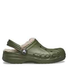 Crocs Kids' Baya Lined Mule Slippers Army Green