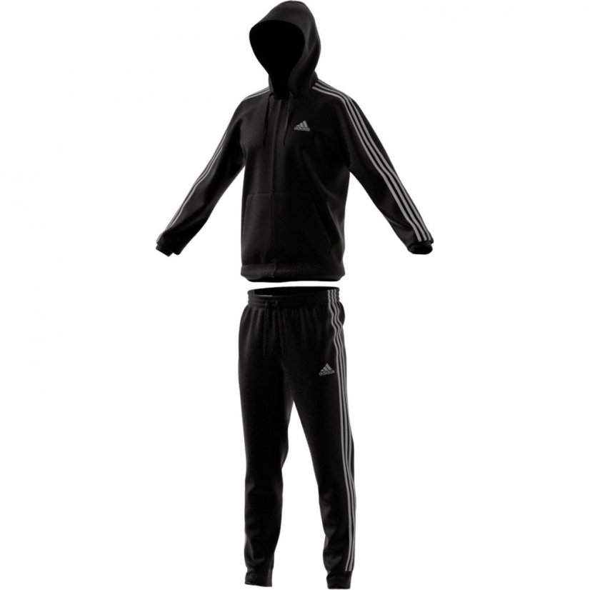 adidas 3S Fleece Tracksuit Mens Black/Grey