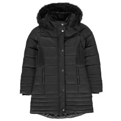 Firetrap Kids Faux Fur Hooded Long Sleeve Parka Black