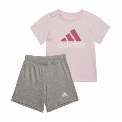 adidas Essential T Shirt and Short Set Babies Pink/Fuch/Gry H