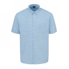 Fabric Short Sleeve Poplin Shirt Light Blue Geo