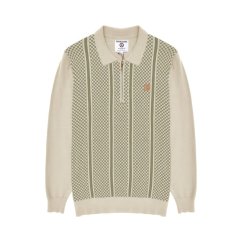 Lambretta Check QTR Zip Polo Stone/Lichen