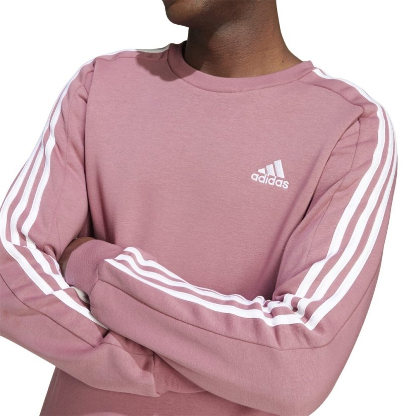 adidas Mens Crew 3-Stripes Pullover Sweatshirt Crimson