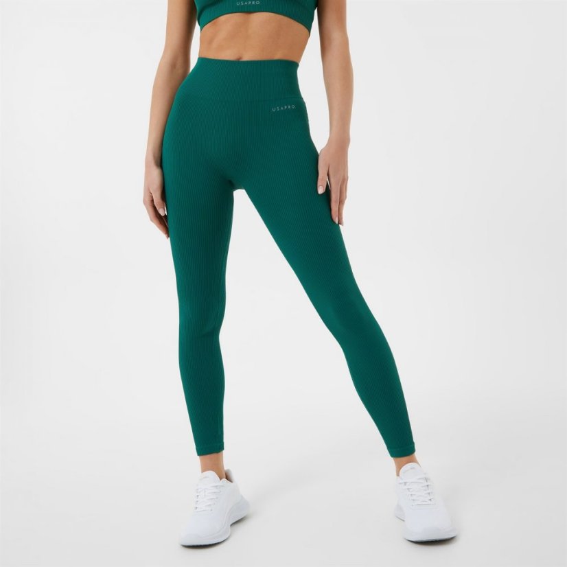 USA Pro Seamless Ribbed Leggings Forest Green