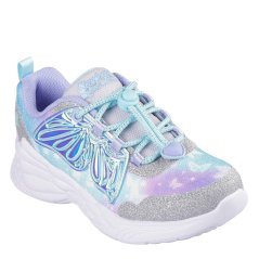 Skechers Lighted Upper Butterfly Wings Sneak Light Up Trainers Girls Silver