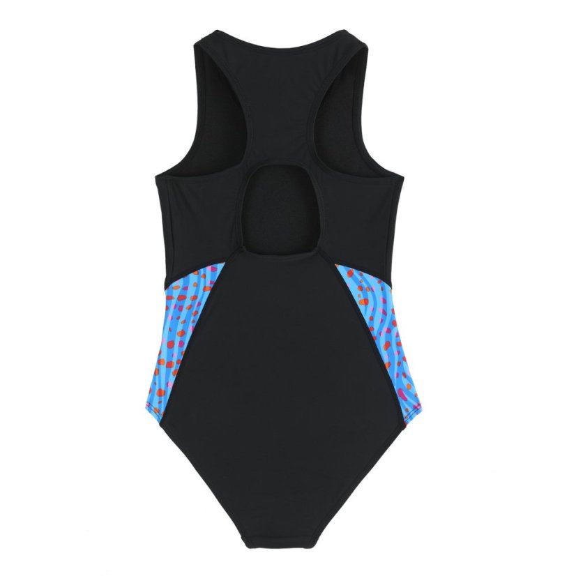 Slazenger Splice Racerback Swimsuit Junior Black/Cyan Blue