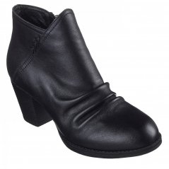 Skechers Leather Ruched Vamp Side Zip Bootie Heeled Boots Girls Black