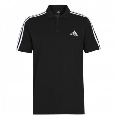 adidas Mens Cotton 3-Stripes Polo Shirt Black/White