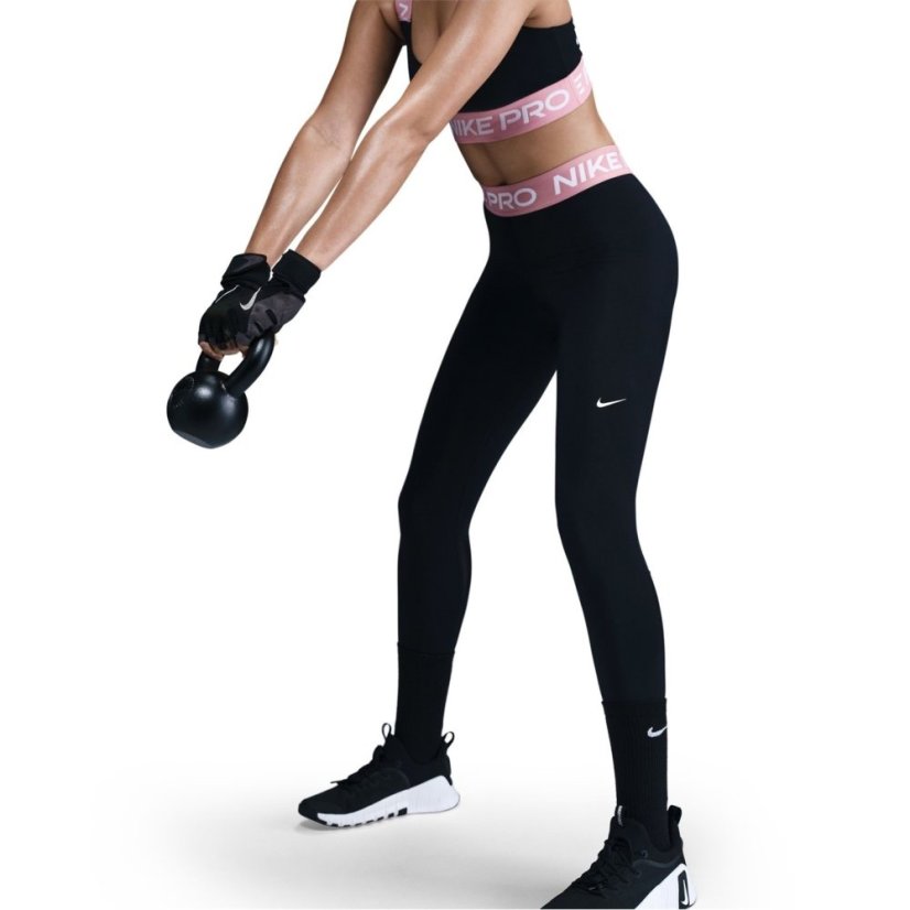 Nike Pro Women's Mid-Rise Mesh-Panelled Leggings Black/Pink