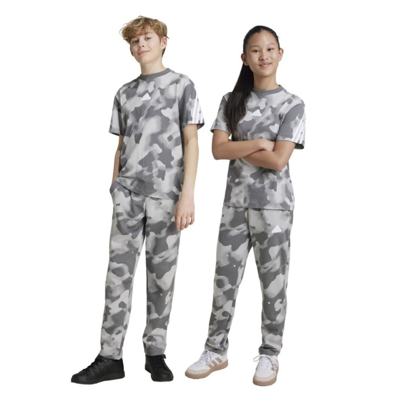 adidas Unisex Kids Fi All Over Print Fleece Joggers Grey/Grey/White