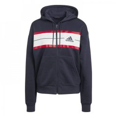 adidas Essentials Pinstripe Block Fleece Full-Zip Loose F dámská mikina Lgnk/Wh/Vvrd