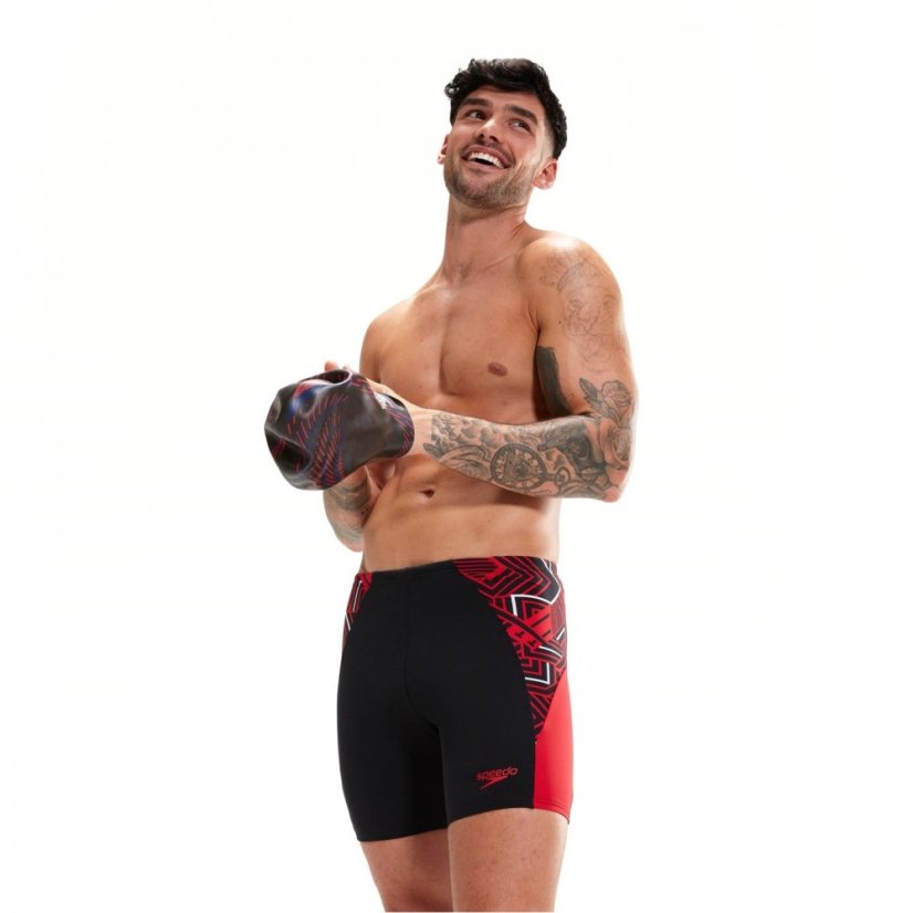 Speedo Splice Mid Jammer Shorts Mens Black/Red