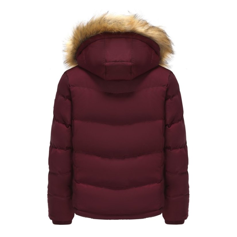 SoulCal Womens 2 Zip Bubble Hooded Long Sleeve Short Puffer Jacket Burgundy