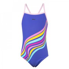 Slazenger Thinstrap Swimsuit Junior Girls Blue/Pink