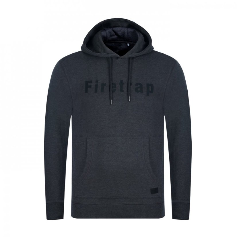 Firetrap Mens Graphic Fleece Hoodie Charcoal Marl