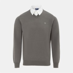 Giorgio Mock V Neck Knitted Sweater Men Slate