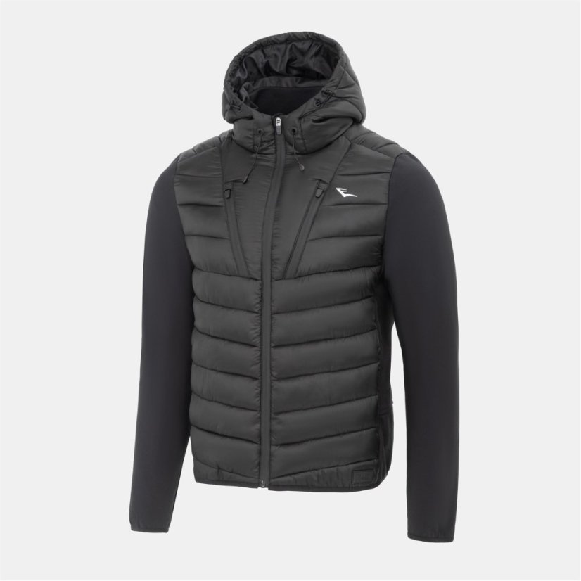 Everlast Men's Hooded Full Zip Long Sleeve Hybrid Jacket Black