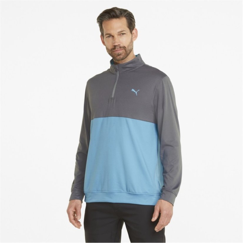 Puma Gamer Colorblock quarter Zip Fleece Mens Grey-Aqua