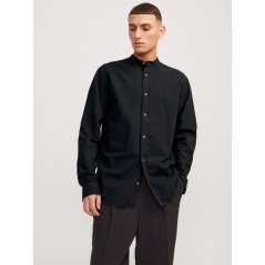 Jack and Jones Long Sleeve Buttoned Linen Shirt Black