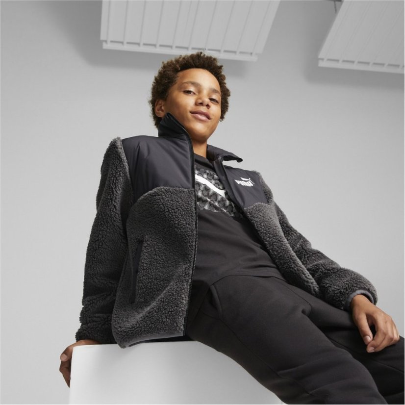 Puma Sherpa Jacket Fleece Unisex Kids Black