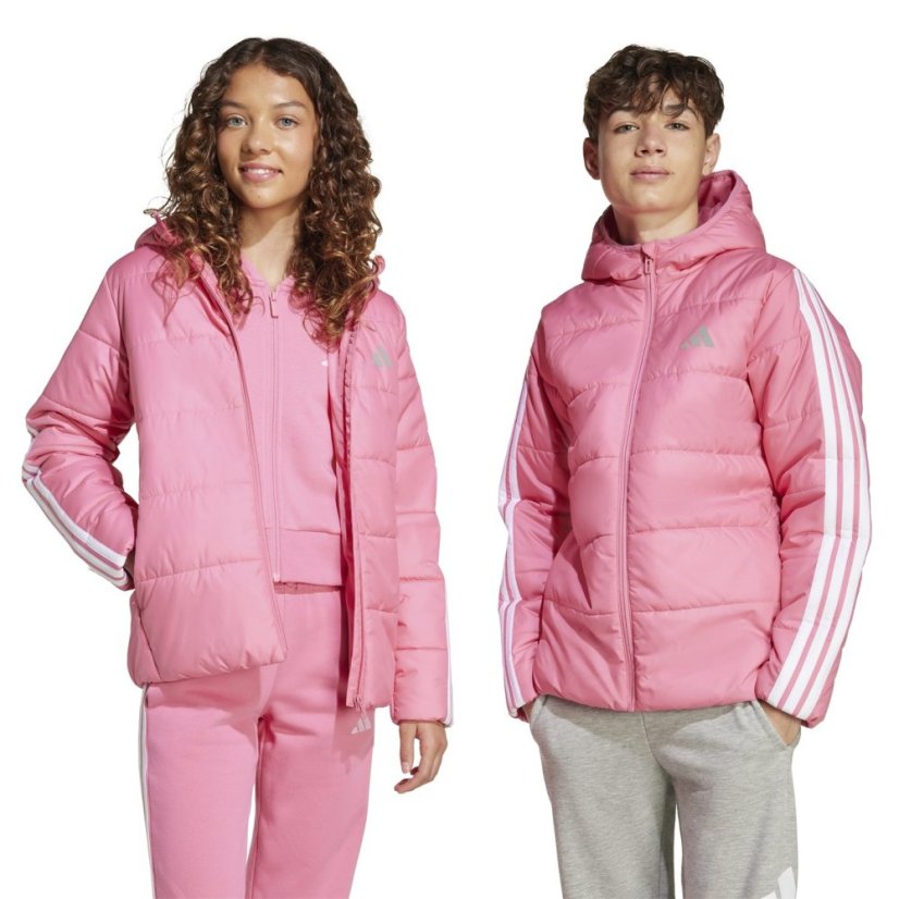 adidas Unisex Kids Essentials 3S Hooded Long Sleeve Puffer Jacket Pink/White