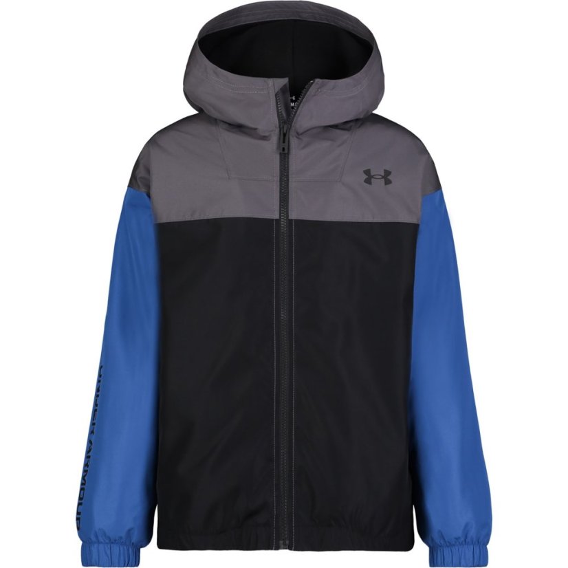 Under Armour Kids' Windbreaker Water-Repellent Windproof Hooded Long Sleeve Rain Anorak Tech Blue/Black