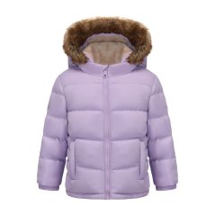 SoulCal Kids 2 Zip Bubble Hooded Long Sleeve Short Puffer Jacket Purple