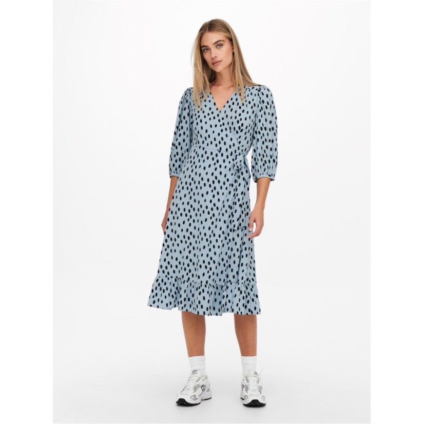 Only Women's Olivia Wrap Dress Blue Fog