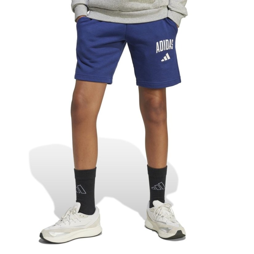 adidas Unisex Kids' Jersey Jogger Shorts Dk Blue/White