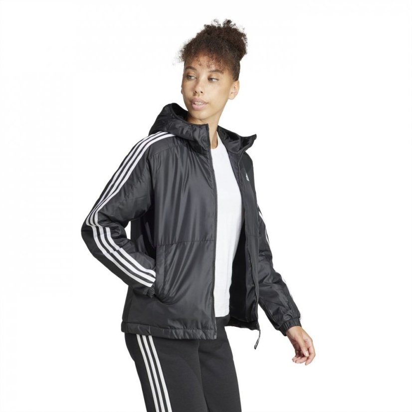 adidas 3 Stripe Essential Hooded Jacket Womens Black/White - Veľkosť: S (8-10)