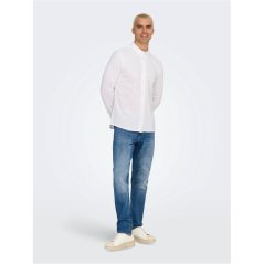 Only Men's Long-Sleeve Plain Shirt Bright White