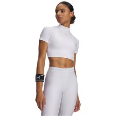 Under Armour Women's Heatgear Cropped Short Sleeve Performance Gym Top White