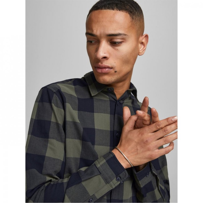 Jack and Jones Gingham Long Sleeve Shirt Mens Dusty Olive