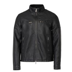 Firetrap Men's Long Sleeve Faux Leather Jacket Black