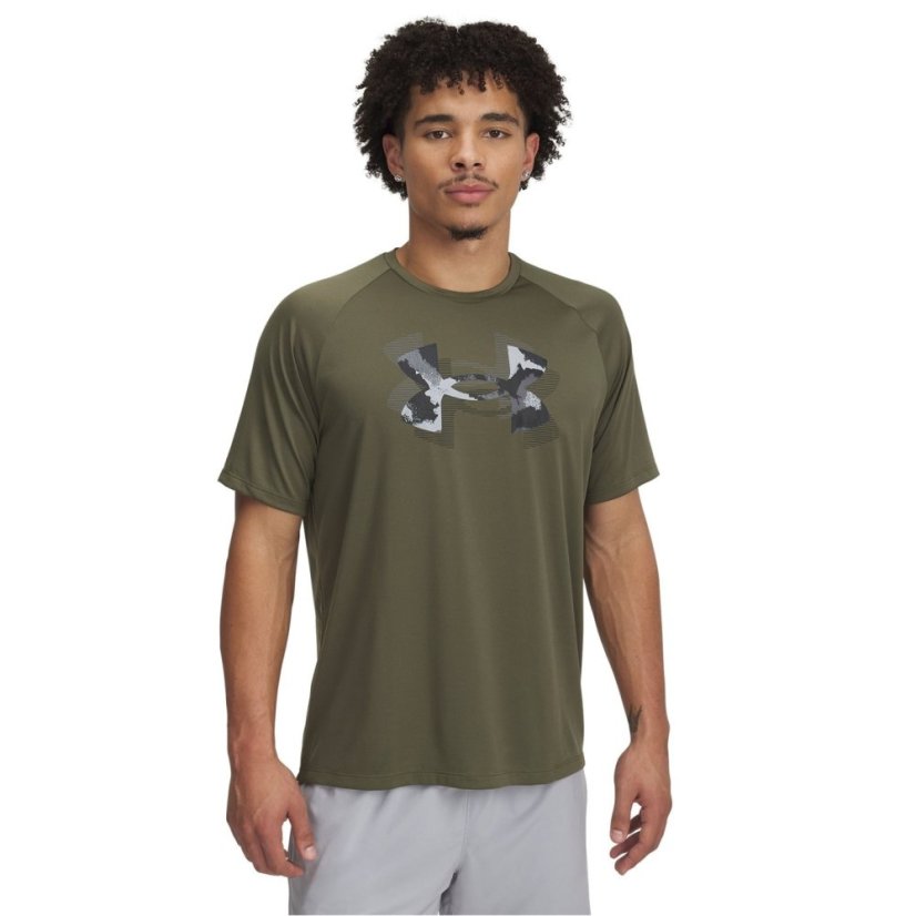 Under Armour Men's Spring Tech Print Short-Sleeve Performance Gym Top Marine OD Green