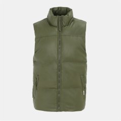 Firetrap Men's Faux Leather Stand Collar Sleeveless Padded Gilet Army Green