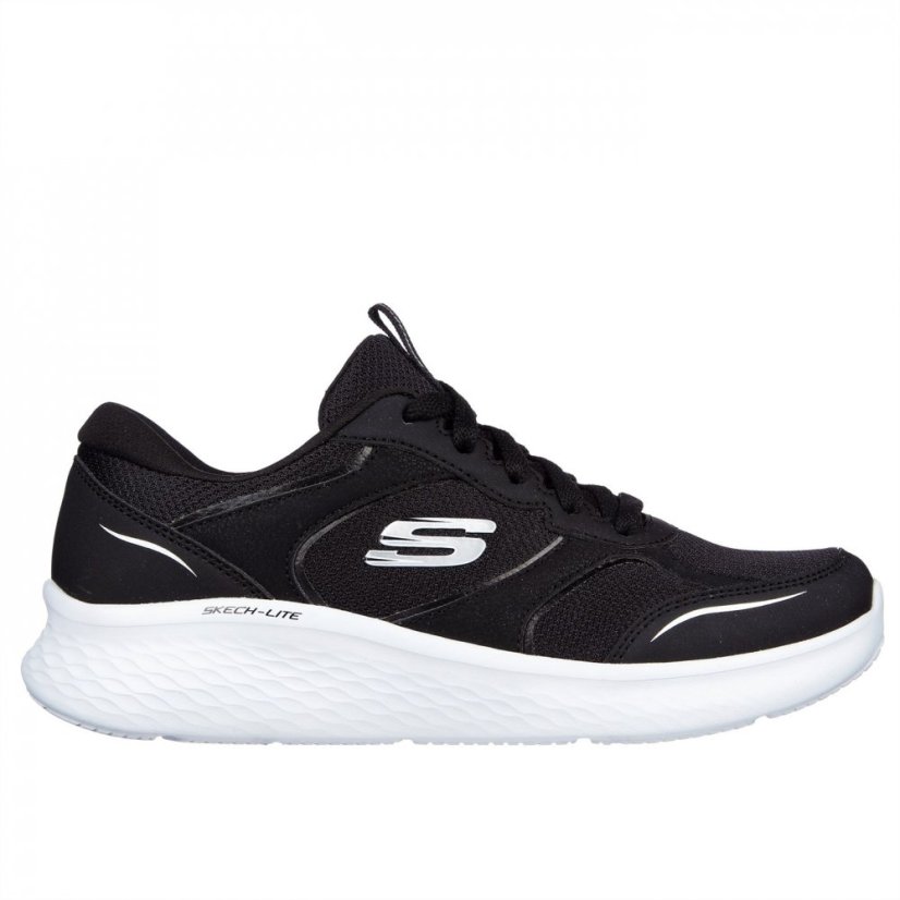 Skechers Leather & Hotmelt Overlay Mesh Lace Runners Womens Black