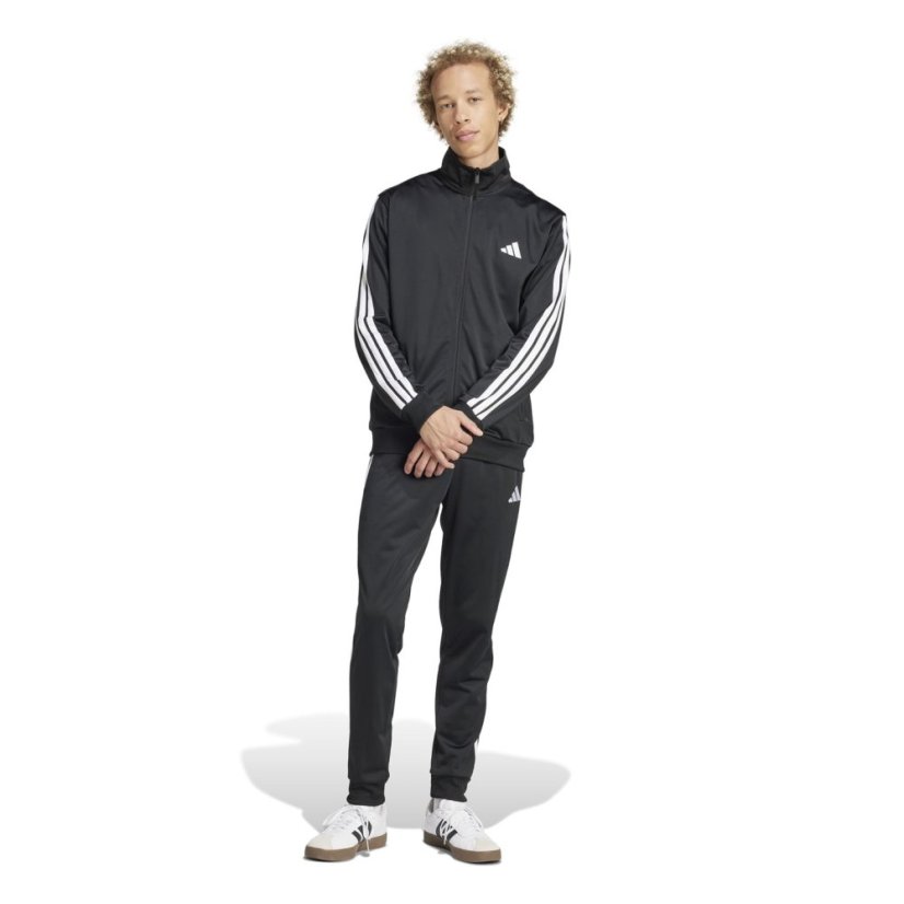 adidas Basic 3 - Stripes Tricot Tracksuit Black