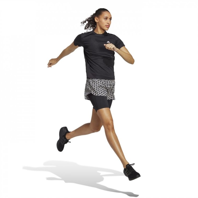 adidas x Marimekko Run Icons Logo 2-in-1 Running Shorts Womens Brownblack - Veľkosť: 8 (XS)