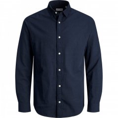Jack and Jones Linen Blend Long Sleeve Shirt Navy Blazer