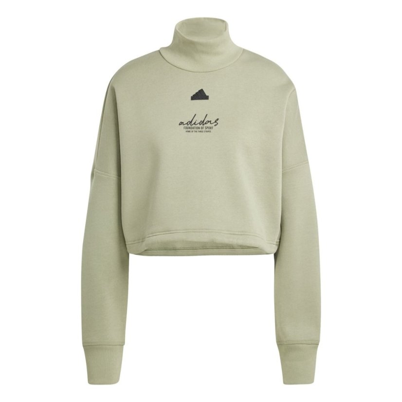 adidas Signature Graphic Embroidery Fleece Crop Sweatshirt Tent Green