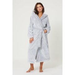 Linea Luxury Hooded Fleece Dressing Gown Grey