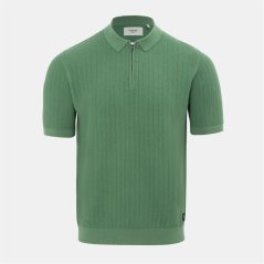 Firetrap quarter Zip Short Sleeve Ribbed Knit Polo Green