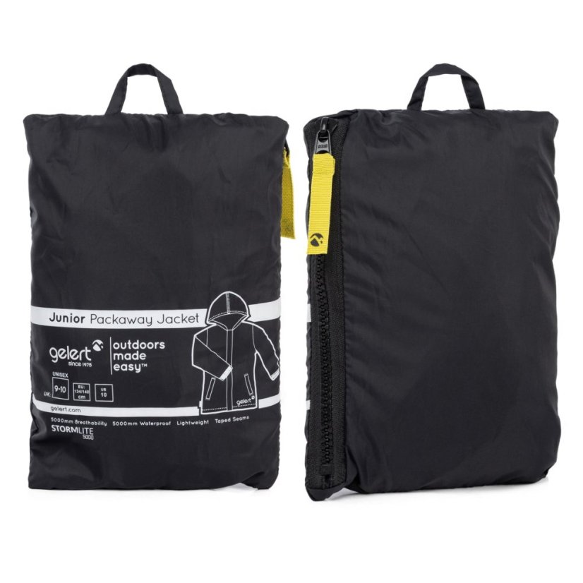 Gelert Unisex Kids Packaway Hooded Long Sleeve Waterproof Jacket Black