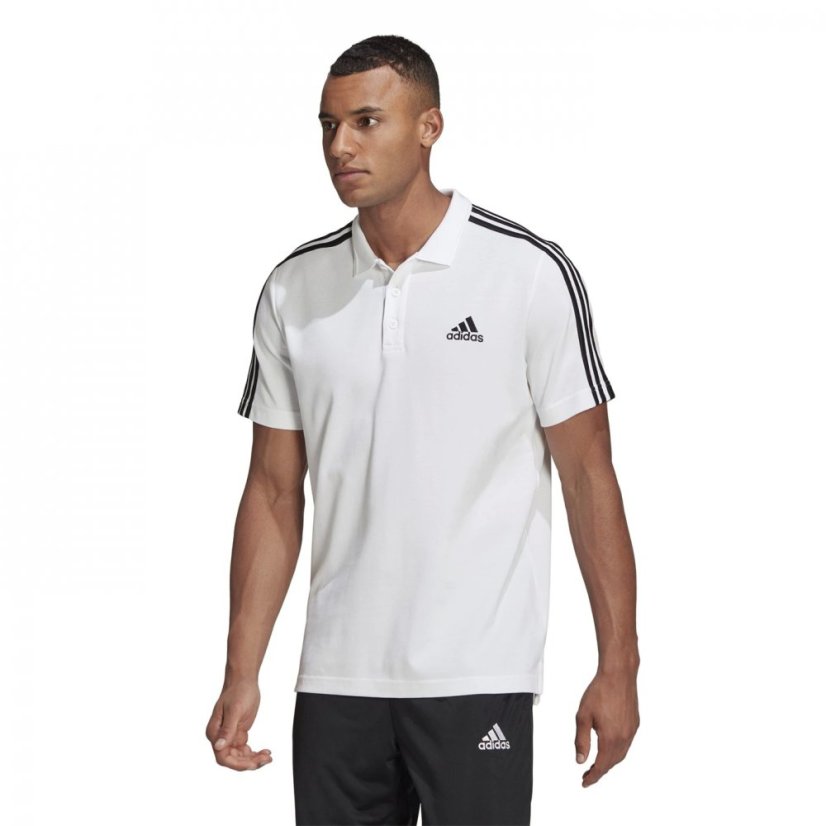 adidas Mens Cotton 3-Stripes Polo Shirt White/Black