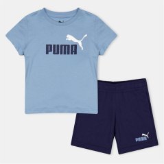Puma Ess No.1 Logo Tee And Shorts Set Ps Tracksuit Boys Zen Blue