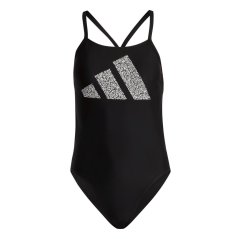 adidas 3 Bar Logo Print Swimsuit Womens Black/White