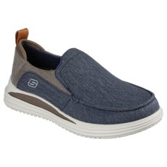 Skechers Moc Toe Slip On Canvas Trainers Mens Navy/Brown