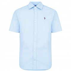 US Polo Assn US Polo Oxford Short Sleeve Shirt Mens Blue Fog