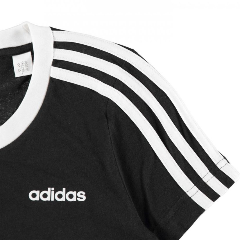 adidas 3 Stripe T Shirt Junior Girls Black/White - Veľkosť: 8-9 Years